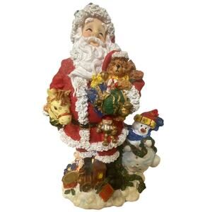 Vintage Santa Claus Figurine 14" Christmas Holiday Decor Toys Snowman Tree